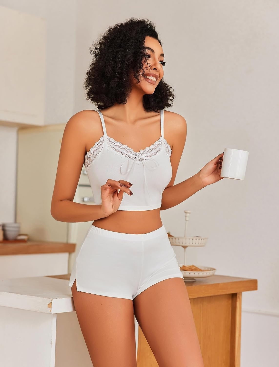 image:imageAvidlove Lingerie Sets For Women Sexy Sleepwear Lingerie Set Lace Trim Short PJ Set Soft Sleepwear Shorts 2 Piece SXXLWhite