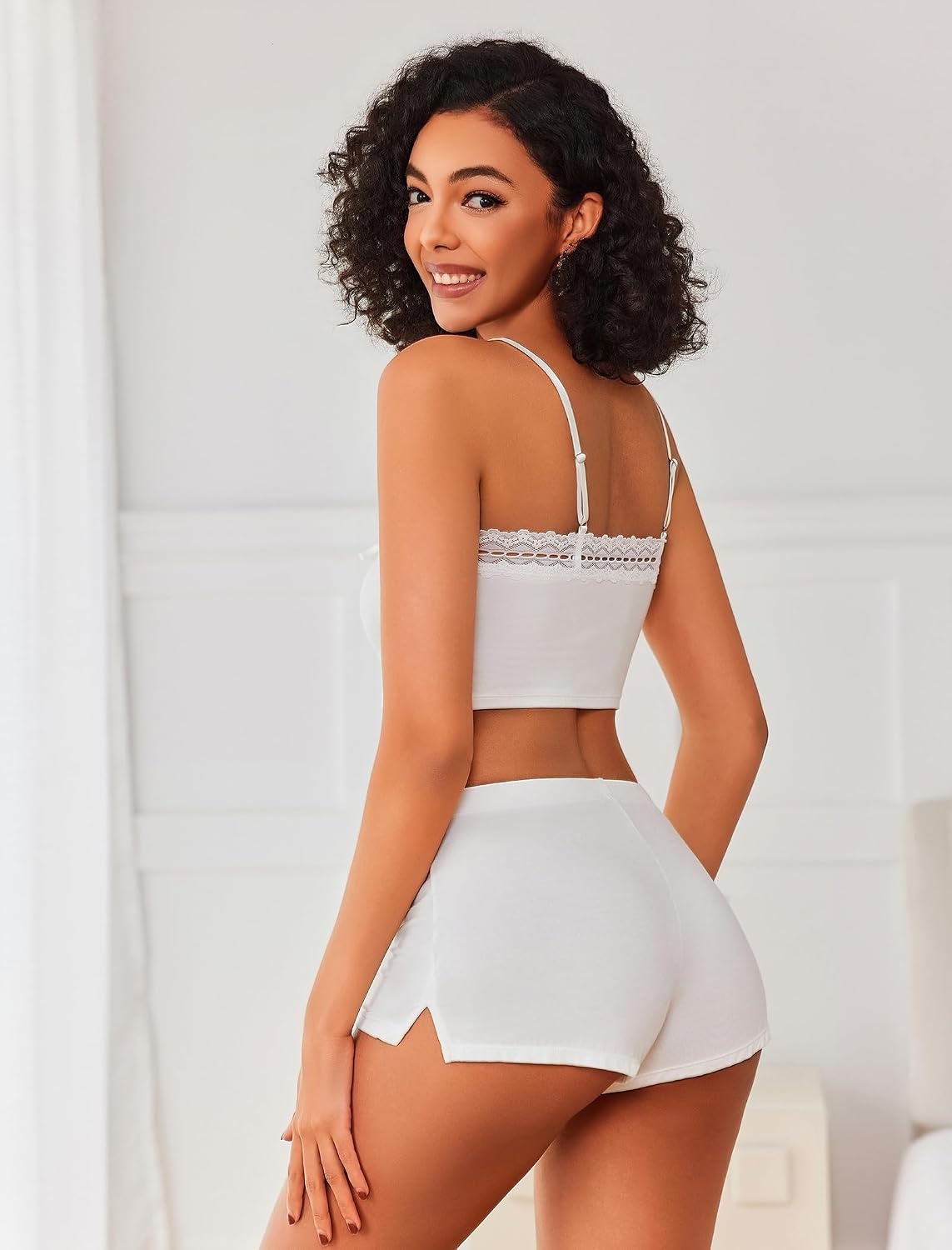image:imageAvidlove Lingerie Sets For Women Sexy Sleepwear Lingerie Set Lace Trim Short PJ Set Soft Sleepwear Shorts 2 Piece SXXLWhite