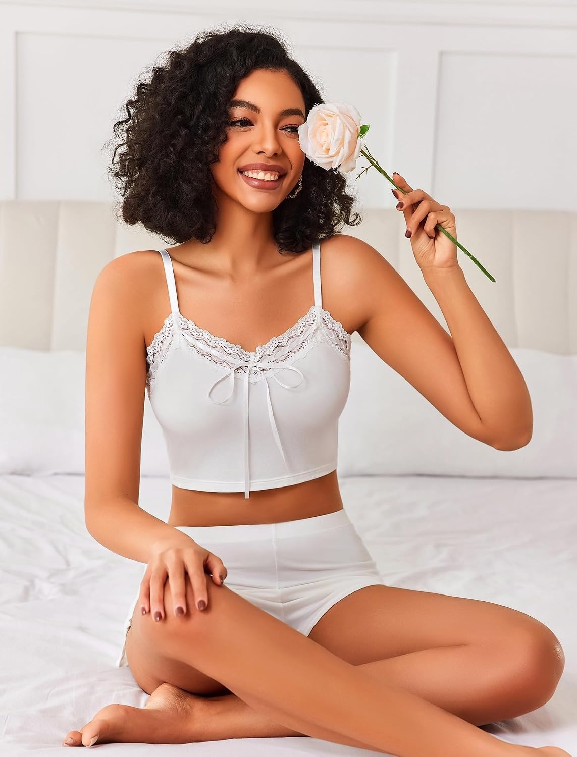 image:imageAvidlove Lingerie Sets For Women Sexy Sleepwear Lingerie Set Lace Trim Short PJ Set Soft Sleepwear Shorts 2 Piece SXXLWhite