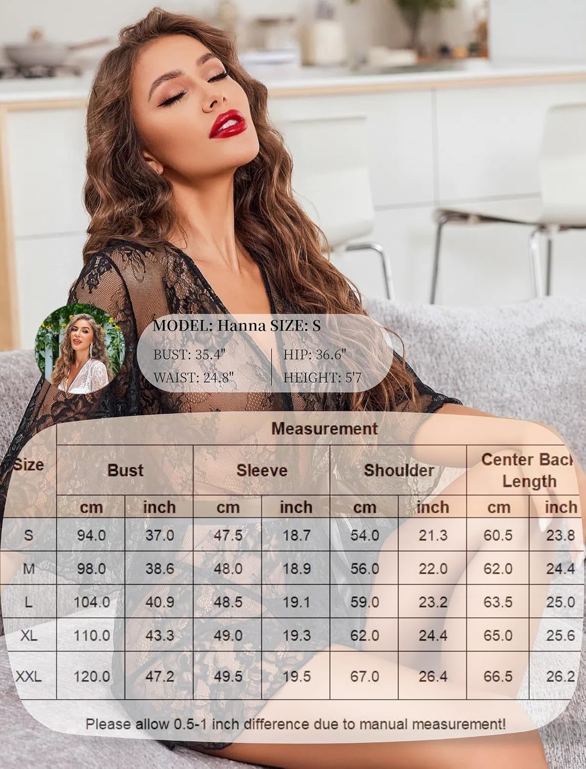 image:imageAvidlove Lingerie for Women Sexy Lace Robes Babydoll Lingerie Dress Ruffled Hem Sheer NightgownBlack
