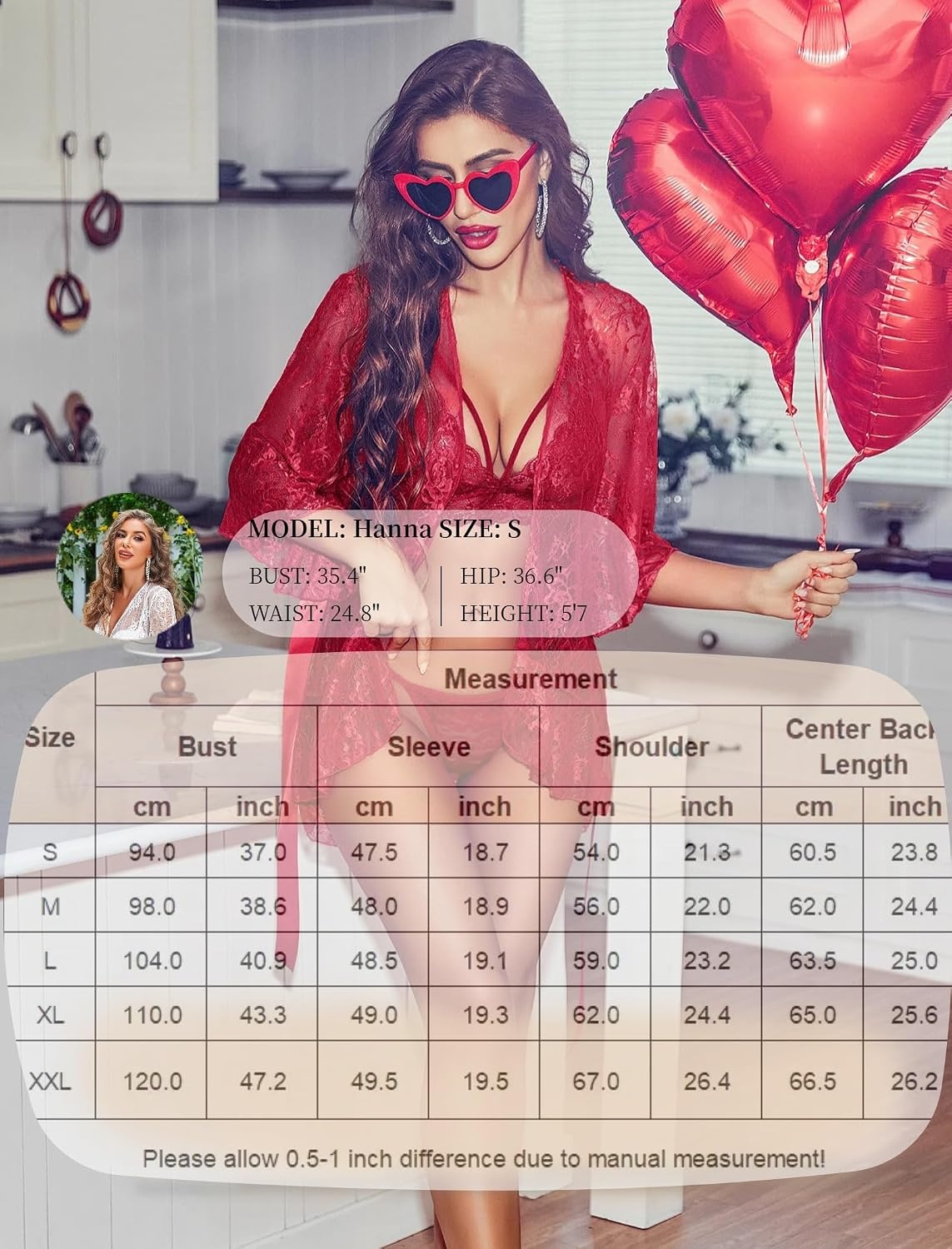 image:imageAvidlove Lingerie for Women Sexy Lace Robes Babydoll Lingerie Dress Ruffled Hem Sheer NightgownRed