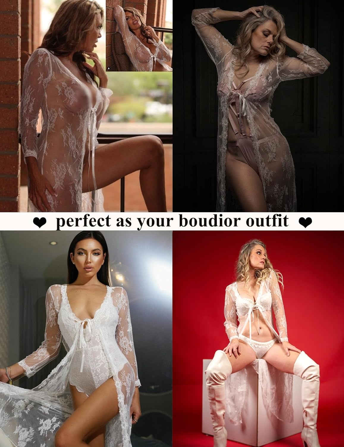 image:imageAvidlove Sexy Lace Robe for Women Lingerie Bridal Lace Babydoll Robe Lingerie Sheer Wedding Gown1 White