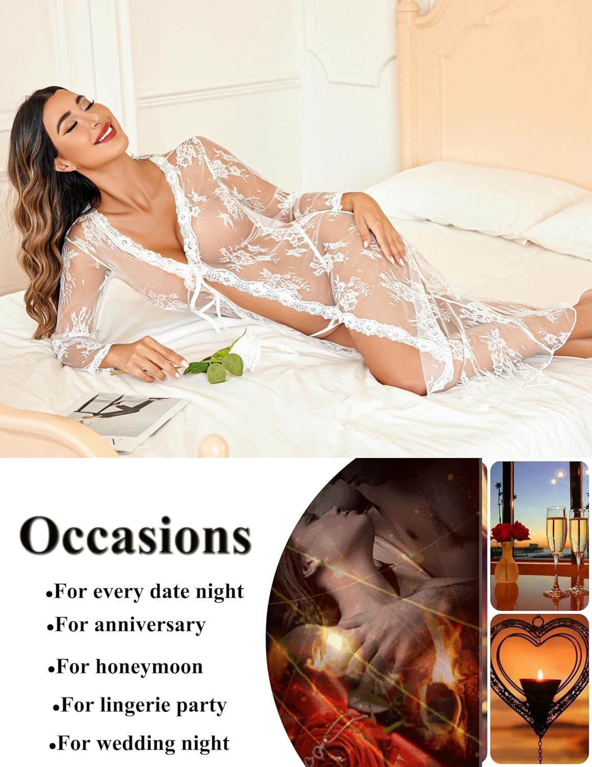 image:imageAvidlove Sexy Lace Robe for Women Lingerie Bridal Lace Babydoll Robe Lingerie Sheer Wedding Gown1 White