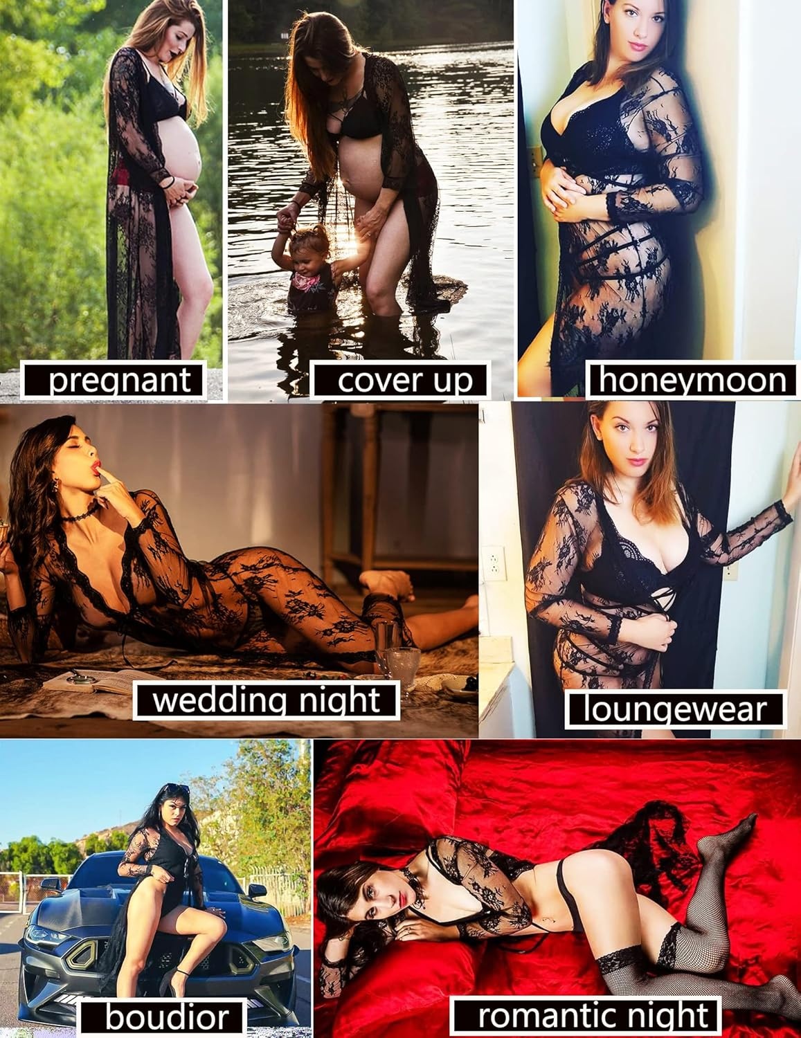 image:imageAvidlove Sexy Lace Robe for Women Lingerie Bridal Lace Babydoll Robe Lingerie Sheer Wedding GownBlack