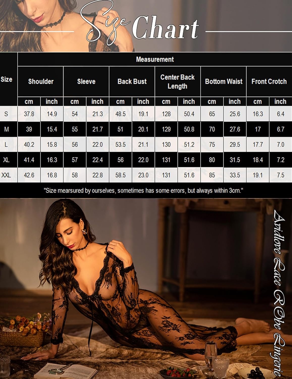 image:imageAvidlove Sexy Lace Robe for Women Lingerie Bridal Lace Babydoll Robe Lingerie Sheer Wedding GownBlack