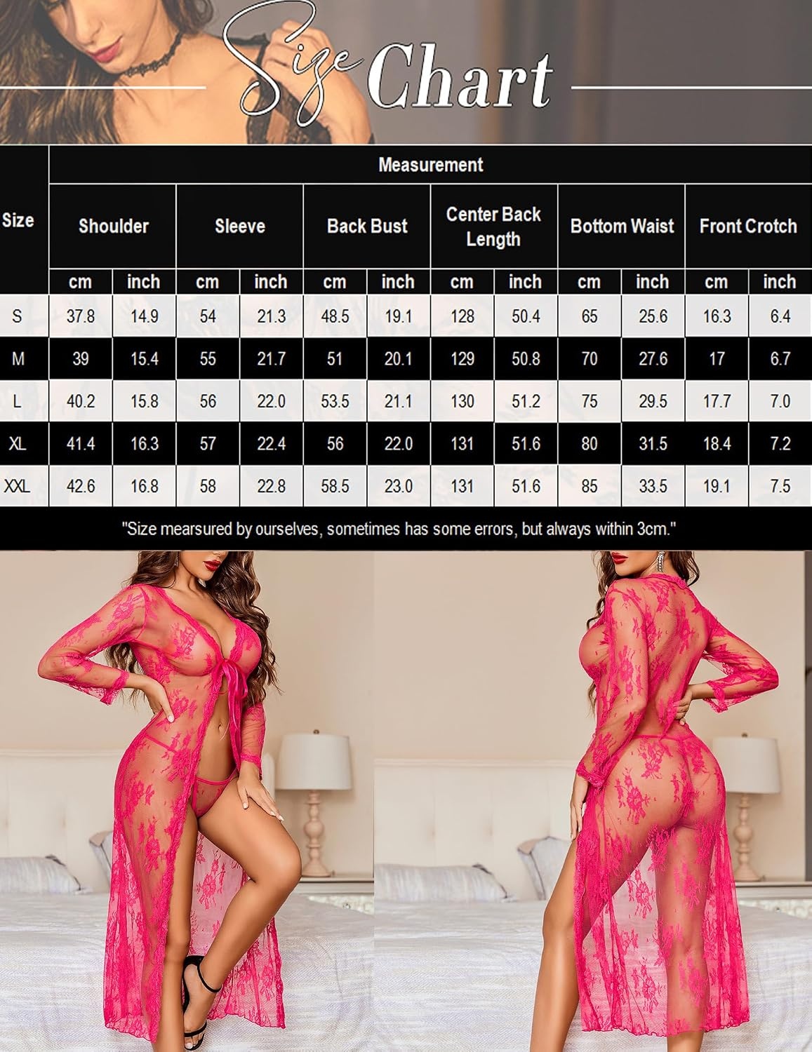 image:imageAvidlove Sexy Lace Robe for Women Lingerie Bridal Lace Babydoll Robe Lingerie Sheer Wedding GownHot Pink
