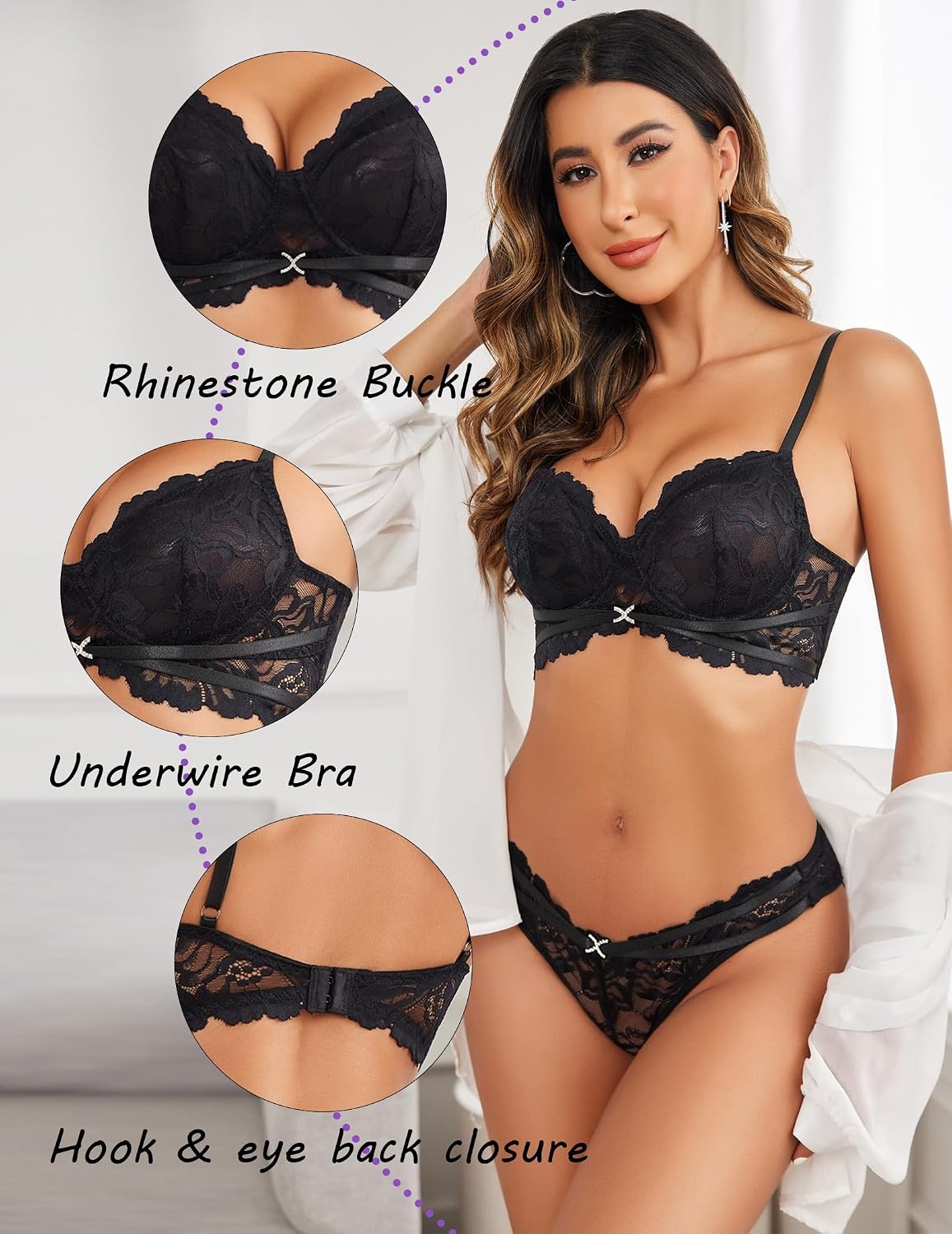 image:imageAvidlove Sexy Lingerie For Women Lace Bra and Panty Set Underwire Bra Lingerie Set UnderwearBlack