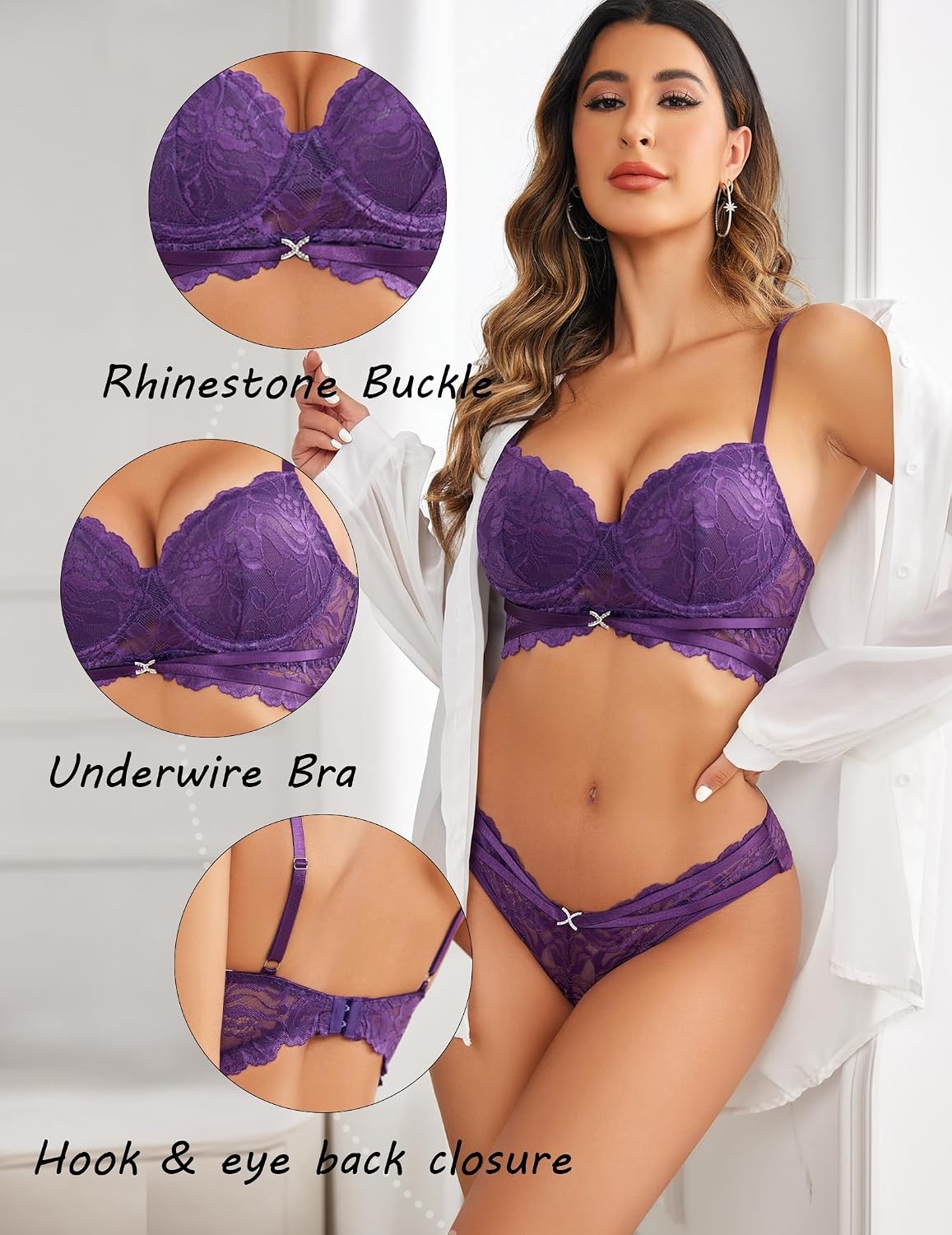image:imageAvidlove Sexy Lingerie For Women Lace Bra and Panty Set Underwire Bra Lingerie Set UnderwearPurple