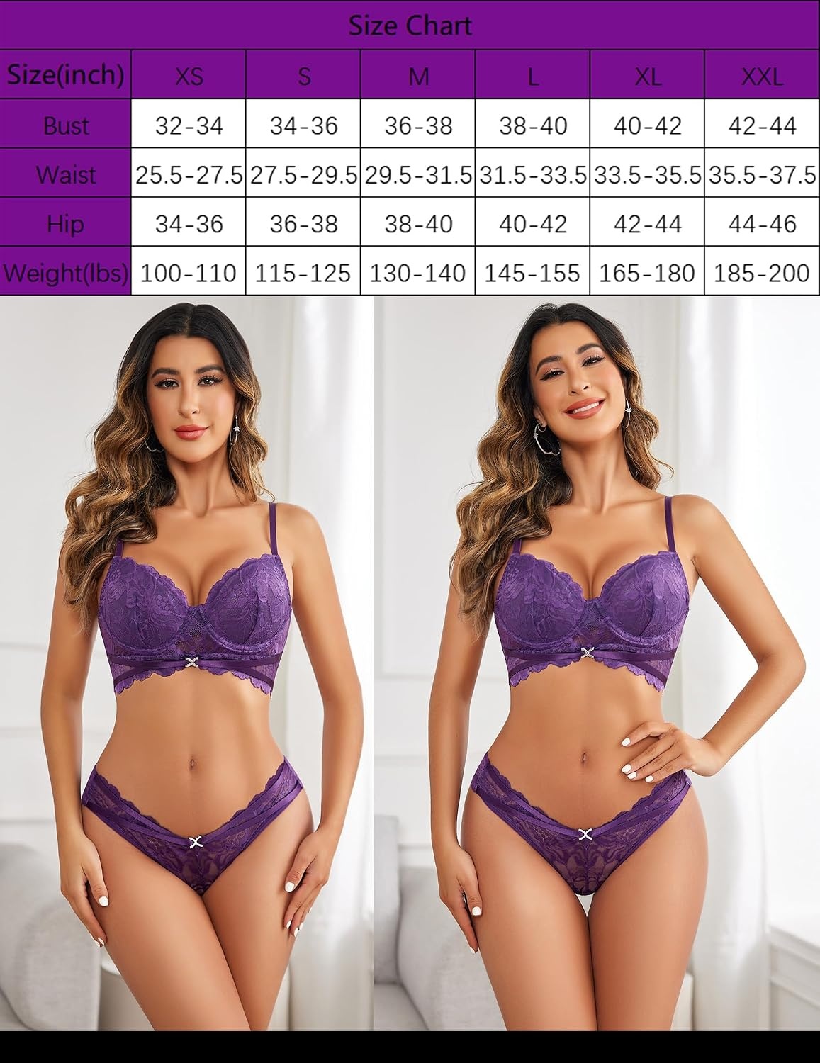 image:imageAvidlove Sexy Lingerie For Women Lace Bra and Panty Set Underwire Bra Lingerie Set UnderwearPurple