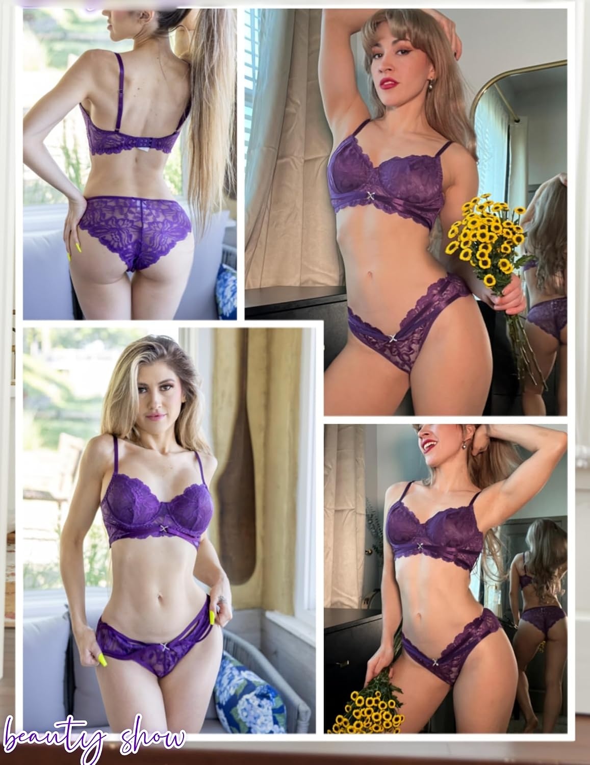 image:imageAvidlove Sexy Lingerie For Women Lace Bra and Panty Set Underwire Bra Lingerie Set UnderwearPurple