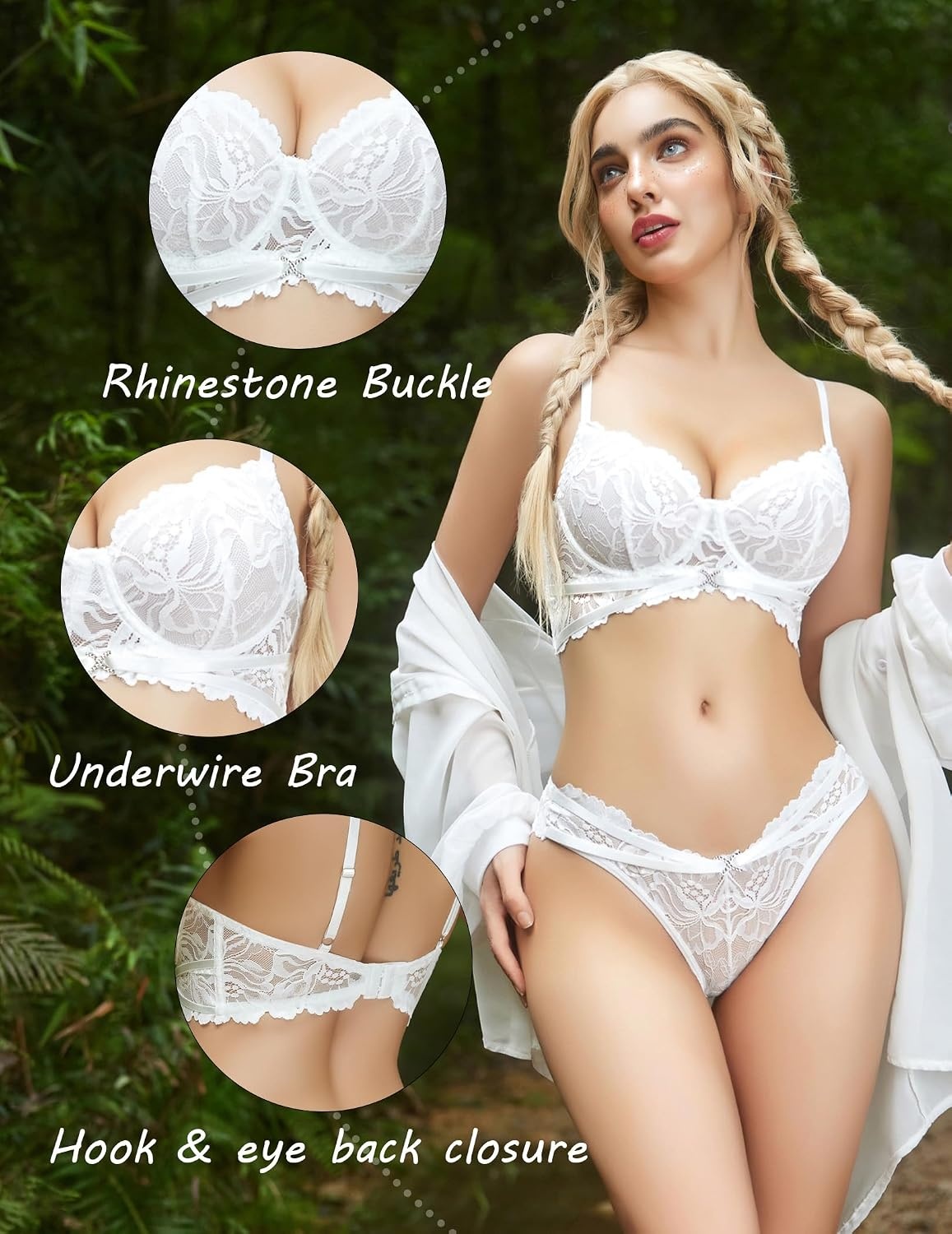 image:imageAvidlove Sexy Lingerie For Women Lace Bra and Panty Set Underwire Bra Lingerie Set UnderwearWhite