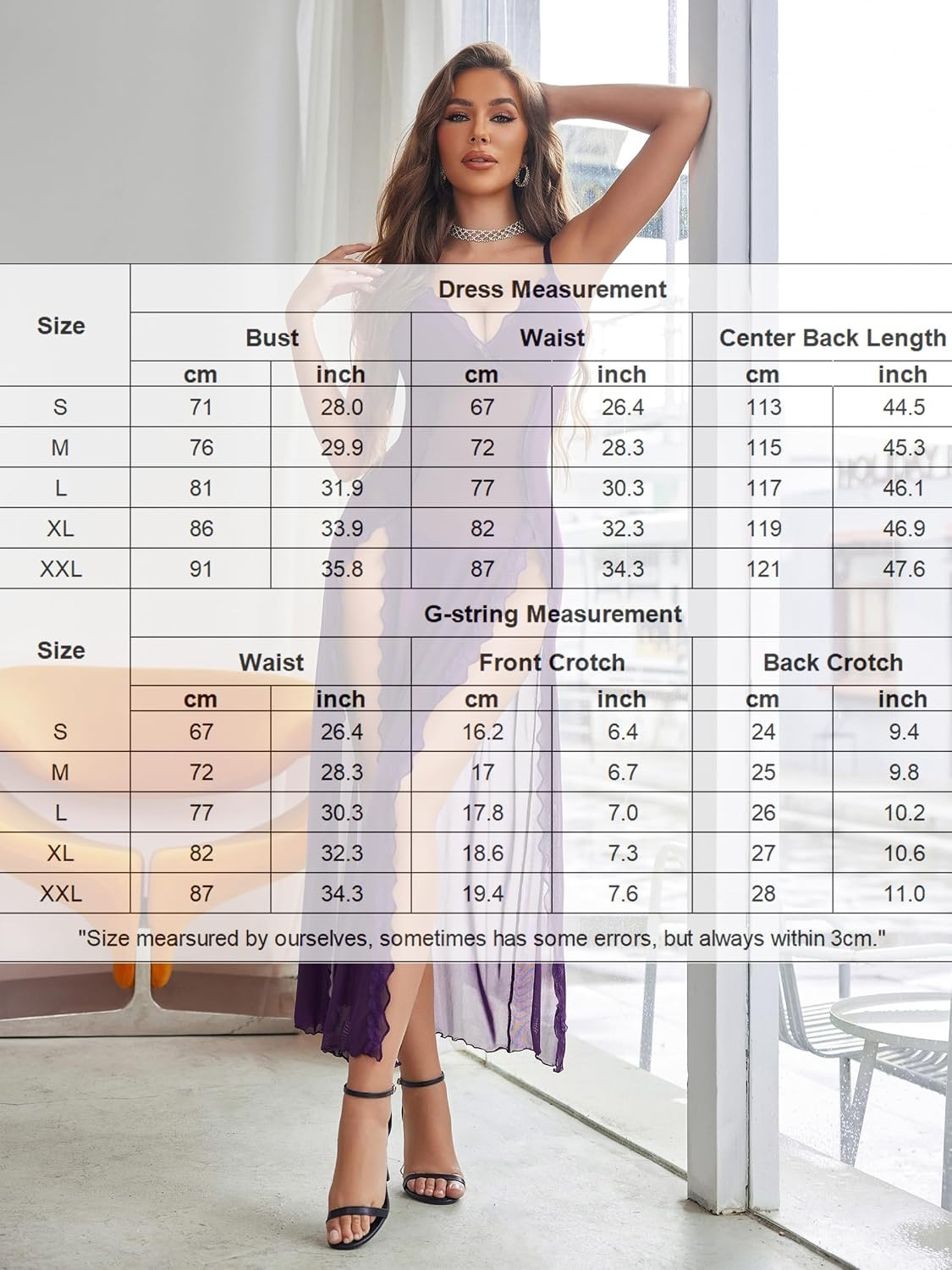 image:imageAvidlove Women Lingerie Lace Babydoll Chemise Sexy Mesh Nightdress V Neck Nightwear Side Split NightgownPurple