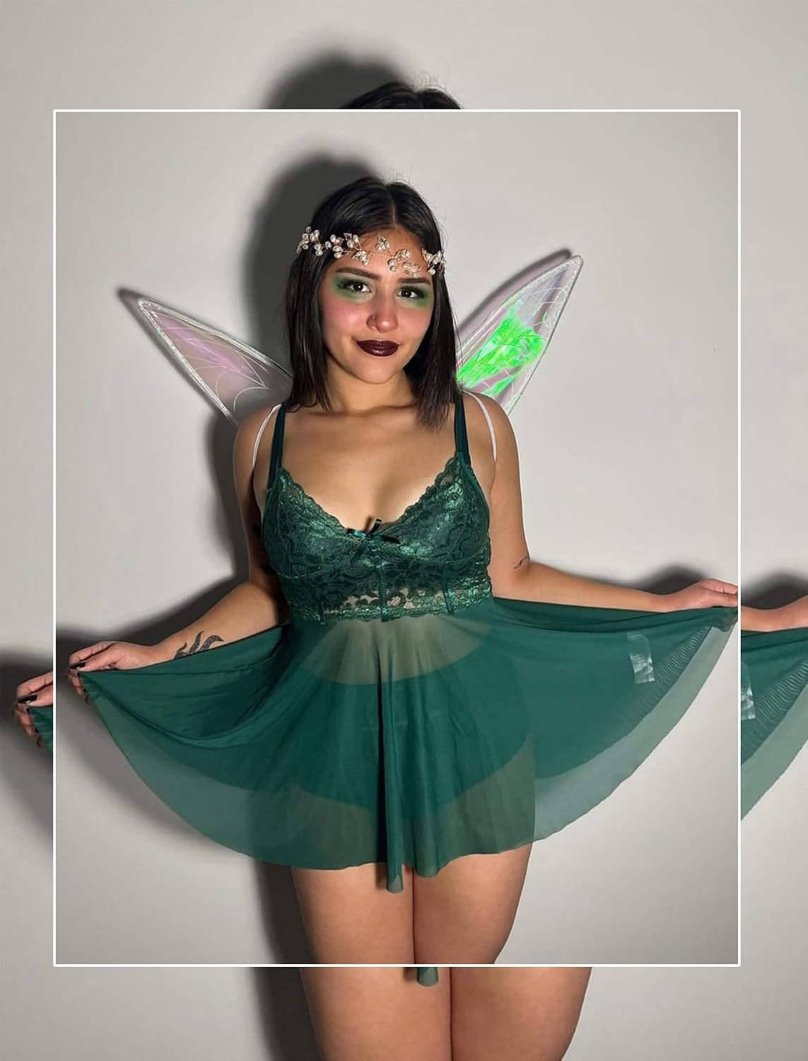 image:imageAvidlove Women Lingerie Lace Babydoll Mesh Nightgown Chemise Boudoir Nighty SleepwearDark Green