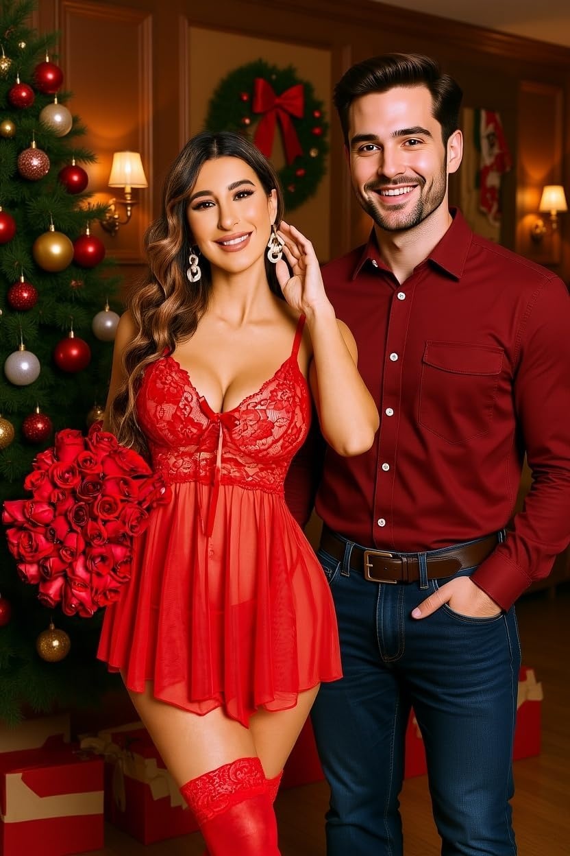 image:imageAvidlove Women Lingerie Lace Babydoll Mesh Nightgown Chemise Boudoir Nighty SleepwearRed