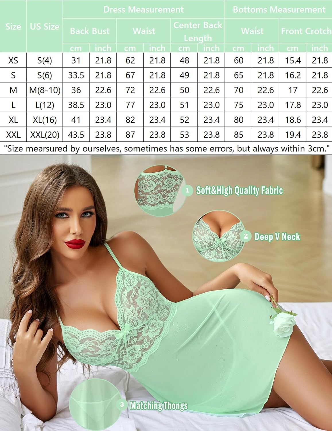 image:imageAvidlove Women Lingerie Lace Babydoll Strap Chemise Halter Teddy V Neck SleepwearGreen