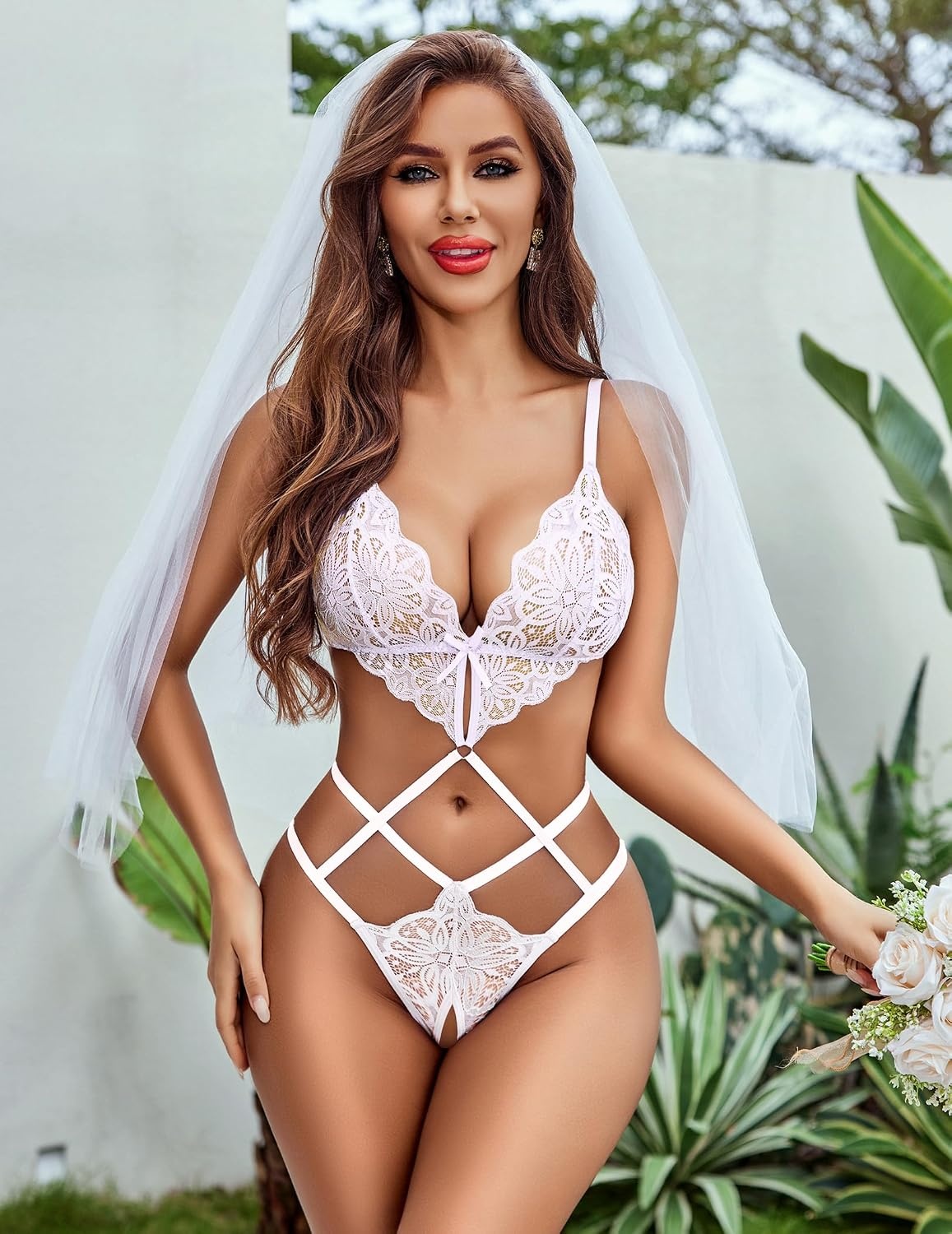 image:imageAvidlove Women Lingeries Deep V Teddy Lingerie Sexy Lace Bodysuit Cut Out One Piece Mini BabydollWhite