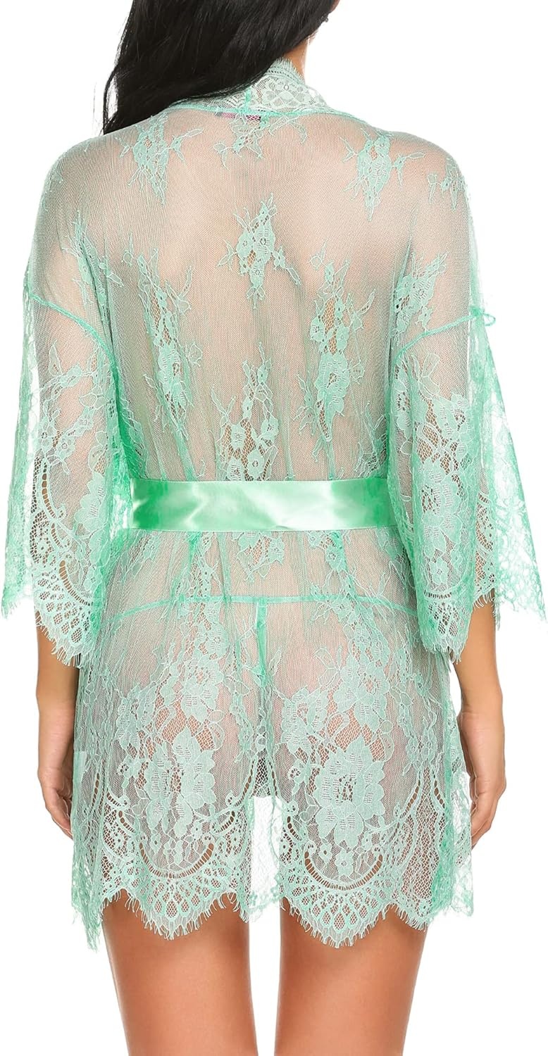 image:imageAvidlove Womens Lace Kimono Robe Babydoll Lingerie Mesh Nightgown S5XLGreen