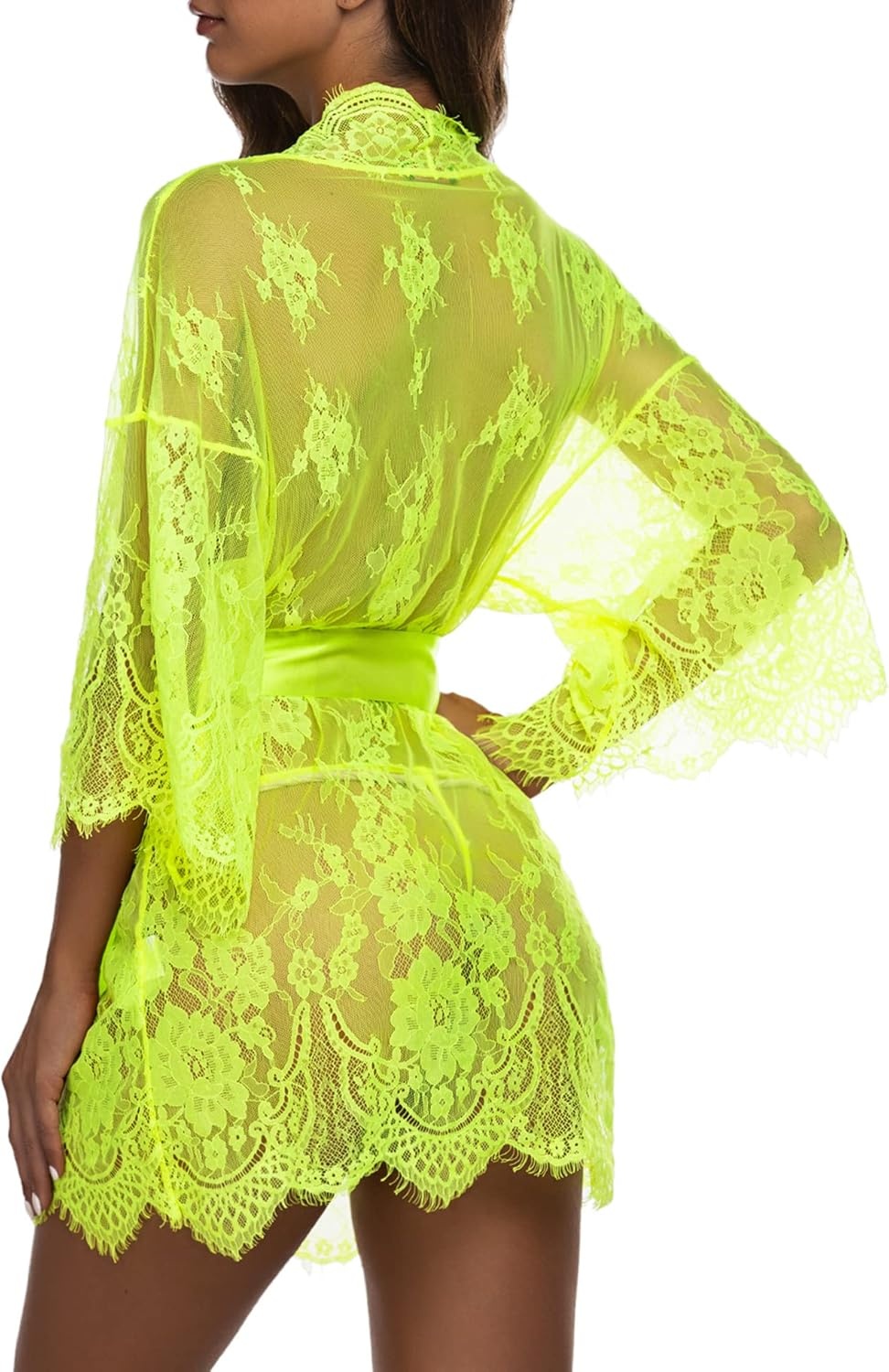 image:imageAvidlove Womens Lace Kimono Robe Babydoll Lingerie Mesh Nightgown S5XLLemon Yellow