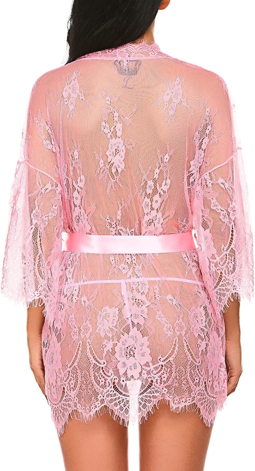 image:imageAvidlove Womens Lace Kimono Robe Babydoll Lingerie Mesh Nightgown S5XLPink