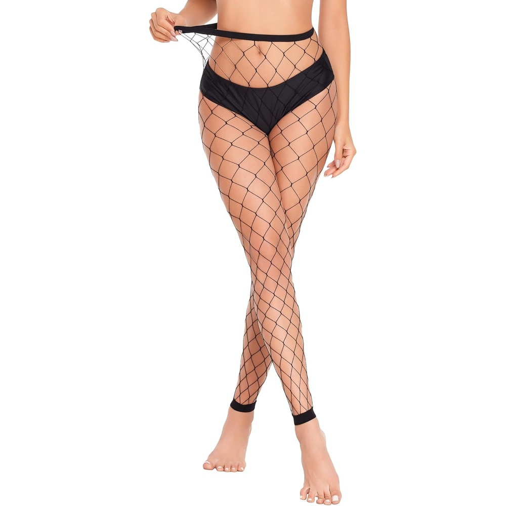 image:imageAvidlove Fishnet Stockings for Women Footless High Waist Fishnets Tight Thigh High Stockings Open Toe High Stretch Comfortable Gothic Costume Rave Outfits for Cosplay HalloweenBlack Big Hole
