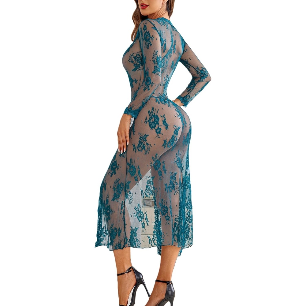 image:imageAvidlove Sexy Lace Robe for Women Lingerie Bridal Lace Babydoll Robe Lingerie Sheer Wedding GownBlue Green