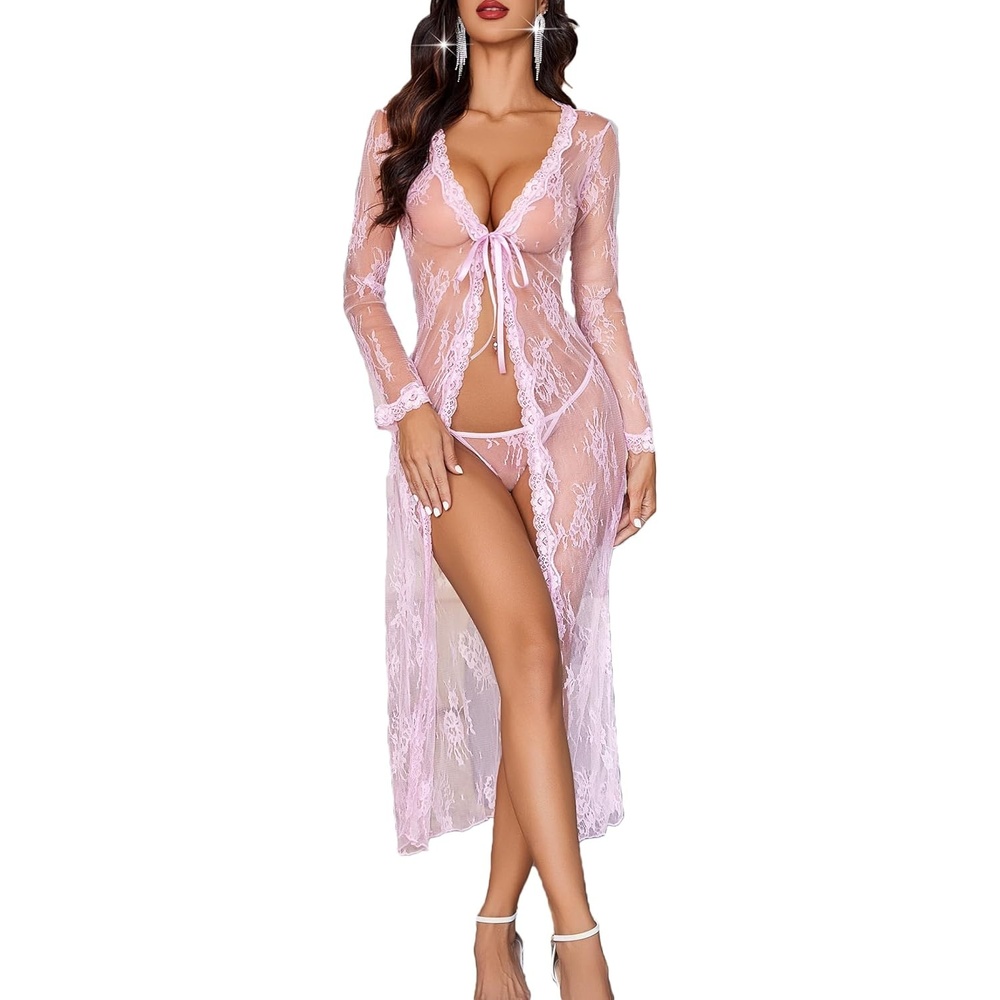 image:imageAvidlove Sexy Lace Robe for Women Lingerie Bridal Lace Babydoll Robe Lingerie Sheer Wedding GownDark Pink