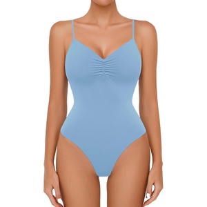 Avidlove Body Suits for Womens Sexy Ruched V Neck Bodysuits Backless Going Out Tank Tops Club Concert Summer Outfits(Light Blue)