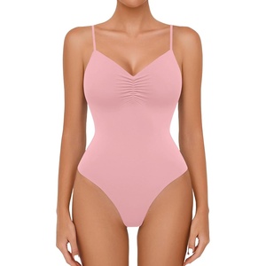 Avidlove Body Suits for Womens Sexy Ruched V Neck Bodysuits Backless Going Out Tank Tops Club Concert Summer Outfits(Light Pink)