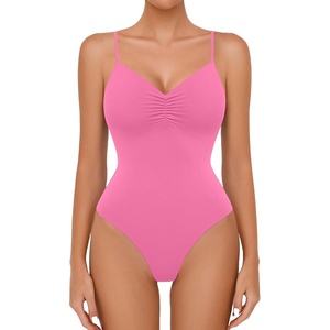 Avidlove Body Suits for Womens Sexy Ruched V Neck Bodysuits Backless Going Out Tank Tops Club Concert Summer Outfits(Pink)
