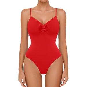 Avidlove Body Suits for Womens Sexy Ruched V Neck Bodysuits Backless Going Out Tank Tops Club Concert Summer Outfits(Red)