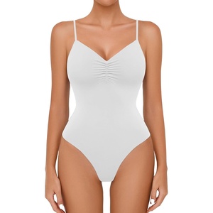 Avidlove Body Suits for Womens Sexy Ruched V Neck Bodysuits Backless Going Out Tank Tops Club Concert Summer Outfits(White)