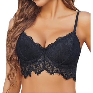Avidlove Bralettes for Women Lace Underwire Bra Push Up Sexy Bras No Padded V Neck Camisole Lingerie Crop Top(Black)