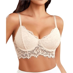 Avidlove Bralettes for Women Lace Underwire Bra Push Up Sexy Bras No Padded V Neck Camisole Lingerie Crop Top(Champagne)