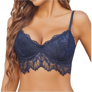 Avidlove Bralettes for Women Lace Underwire Bra Push Up Sexy Bras No Padded V Neck Camisole Lingerie Crop Top(Navy Blue)