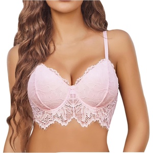 Avidlove Bralettes for Women Lace Underwire Bra Push Up Sexy Bras No Padded V Neck Camisole Lingerie Crop Top(Pink)