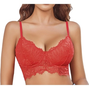 Avidlove Bralettes for Women Lace Underwire Bra Push Up Sexy Bras No Padded V Neck Camisole Lingerie Crop Top(Red)