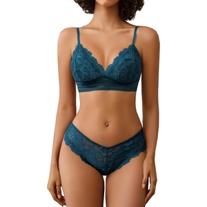 Avidlove Lingerie Set for Women Sexy Lace Bra and Panty Sets 2 Piece Lace Bralette Set(Blue Green)