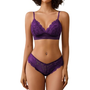 Avidlove Lingerie Set for Women Sexy Lace Bra and Panty Sets 2 Piece Lace Bralette Set(Dark Purple)