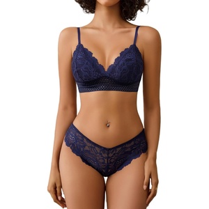 Avidlove Lingerie Set for Women Sexy Lace Bra and Panty Sets 2 Piece Lace Bralette Set(Navy Blue)