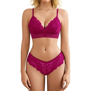 Avidlove Lingerie Set for Women Sexy Lace Bra and Panty Sets 2 Piece Lace Bralette Set(Rose Red)