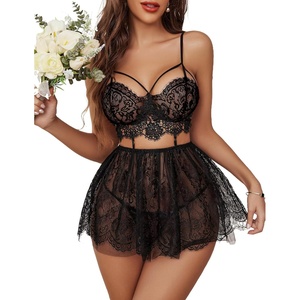 Avidlove Lingerie for Women Lace Babydoll Mesh Nightwear Chemise Nightie(1black)
