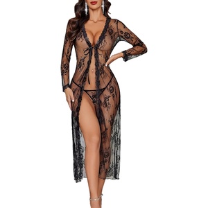 Avidlove Sexy Lace Robe for Women Lingerie Bridal Lace Babydoll Robe Lingerie Sheer Wedding Gown(Black)