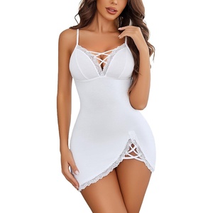Avidlove Sexy Lingerie for Women Lace Babydoll V-Neck Modal Nightgown | Side Slit lingerie nightgowns for women Full Slip Babydoll Dresses(White)
