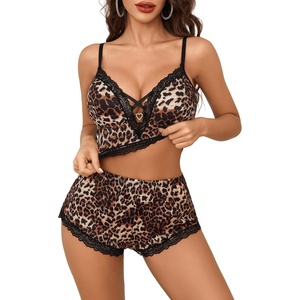 Avidlove Sexy Pajamas V Neck Womens Pajama Sets Shorts Lace Trim Cami Pj Set 2 piece PJS Lingerie Sleepwear(Brown Leopard)