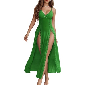 Avidlove Women Lingerie Lace Babydoll Chemise Sexy Mesh Nightdress V Neck Nightwear Side Split Nightgown(Green)