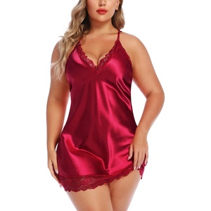 Avidlove Women Lingerie Plus Size Satin Lace Chemise Nightgown Sexy Full Slips Sleepwear L-4XL(Brick Red)