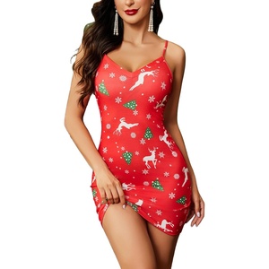 Avidlove Women’s Full Slip Under Dress Adjustable Spaghetti Strap Camisole Mini Dress Knee Length Slips Nightwear(Red Christmas Elk)