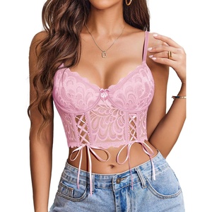 Avidlove Womens Lace Bralette Underwire Corset Tops Camisoles Bustier Crop Tops Y2k(Pink)