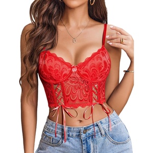 Avidlove Womens Lace Bralette Underwire Corset Tops Camisoles Bustier Crop Tops Y2k(Red)