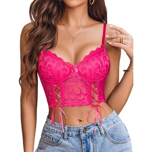 Avidlove Womens Lace Bralette Underwire Corset Tops Camisoles Bustier Crop Tops Y2k(Rose Red)